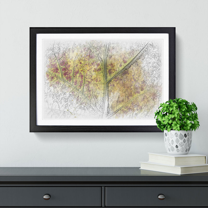 Veins of the Leaf Sketch - Picture Frame Graphic Art Print, 40cm H x 60cm W x 2cm D, Black Framed