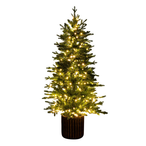 4 5Ft Pre Lit Artificial Christmas Tree In Decorative Planter With 60 4 5Ft Pre Lit Artificial Christmas Tree In Decorative Planter With 60