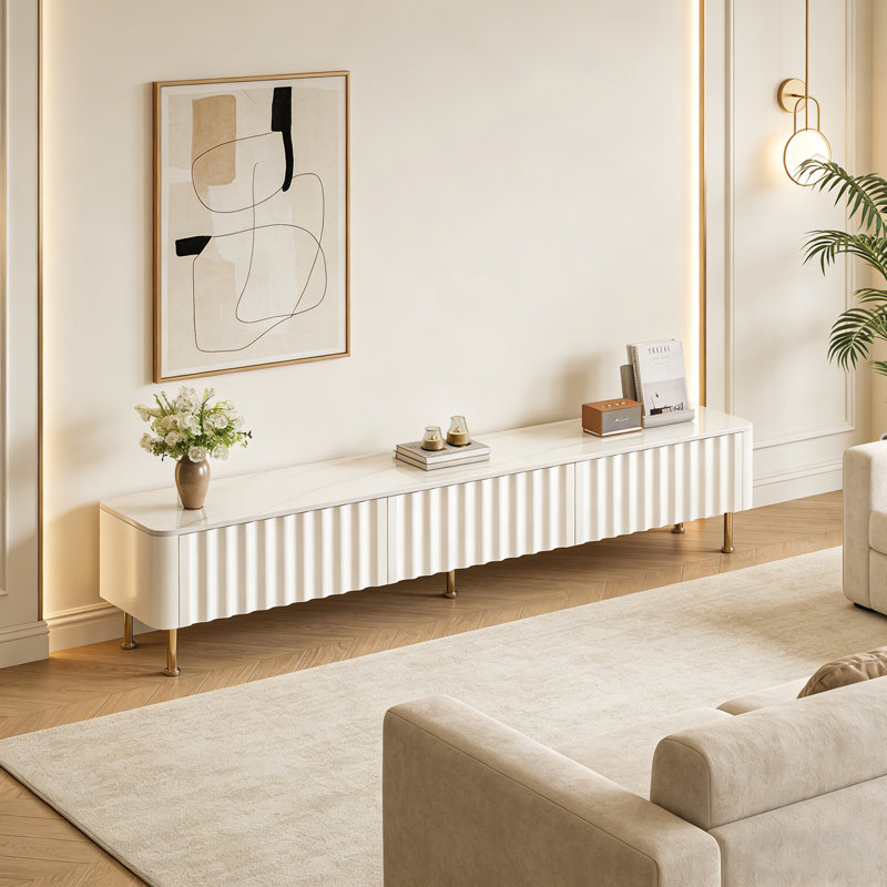 Meuble télé avec rangement Wave, Blanc / gris clair, H 17,32 po x l 70,86 po x P 11,81 po