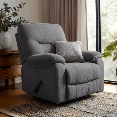  Manual Handle/Lever Recliner Chair with Sturdy Metal Support Frame, Extra Thick Padded Armrest, Chenille Recliner for Living Room, Bedroom, Home Theater-Gray