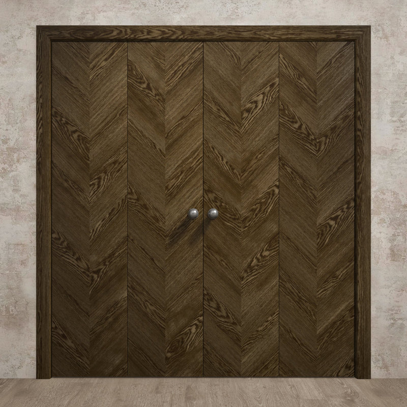 Portes coulissantes doubles pliantes pour placard 96 x 80 pouces Ego 5005 Chêne marbré, rails robustes, moulures, garnitures, quincaillerie, bois massif, portes de placard de chambre