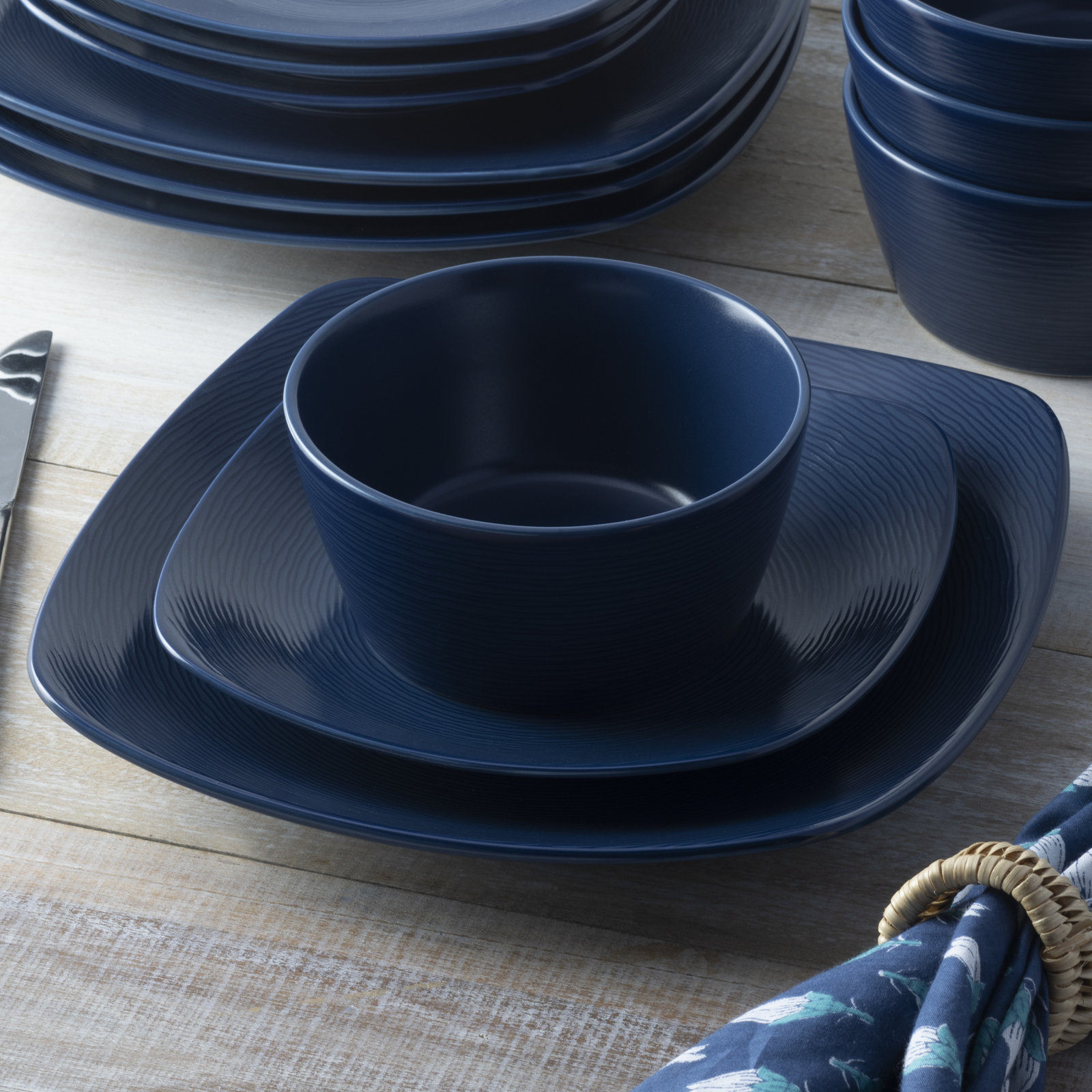 ColorTrio Porcelain Dinnerware Set, Navy