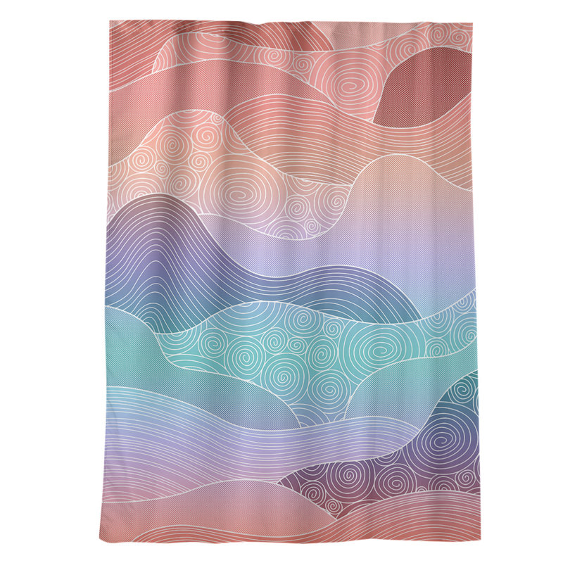 Rideau obscurcissant, imprimé vagues abstraites, isolant thermique, passe-tringle - plusieurs couleurs, Rouge / Bleu