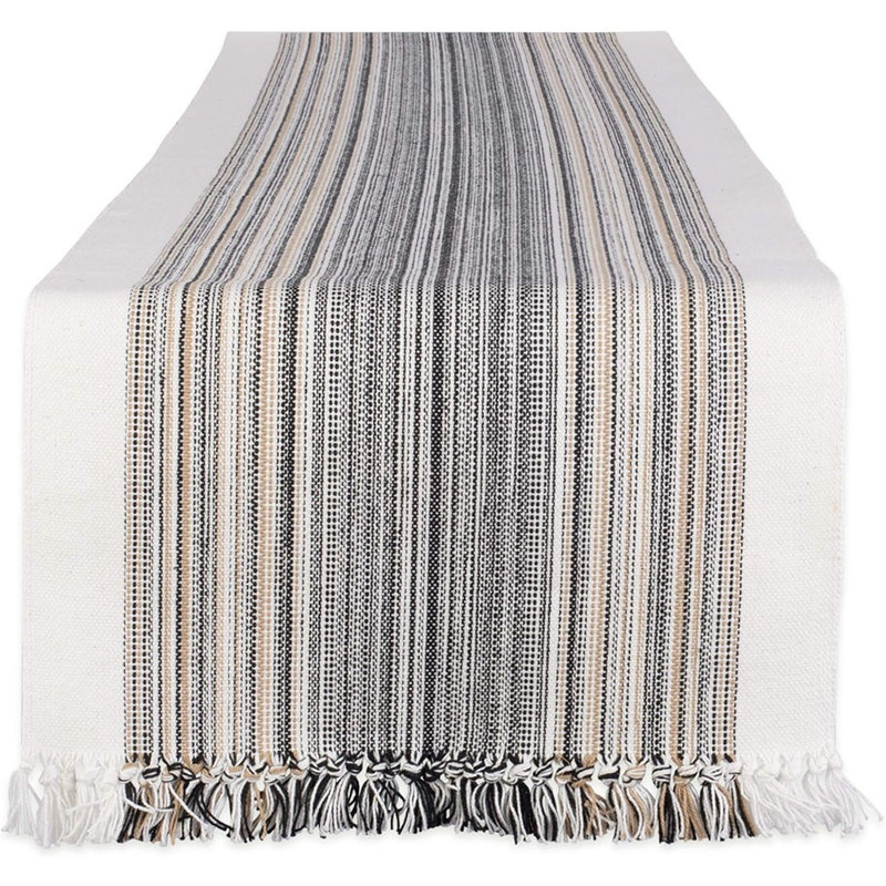 Fringed Stripe Table Runner – Black – Everyday Tabletop Decor