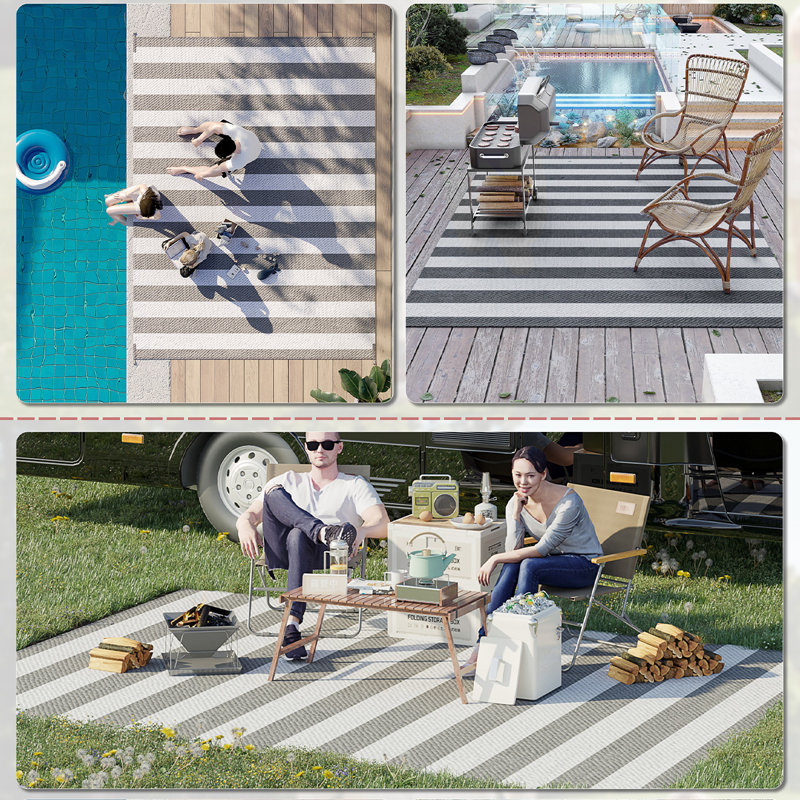 Reversible Waterproof Outdoor Rug - Portable RV Camping Mat With Carry Bag