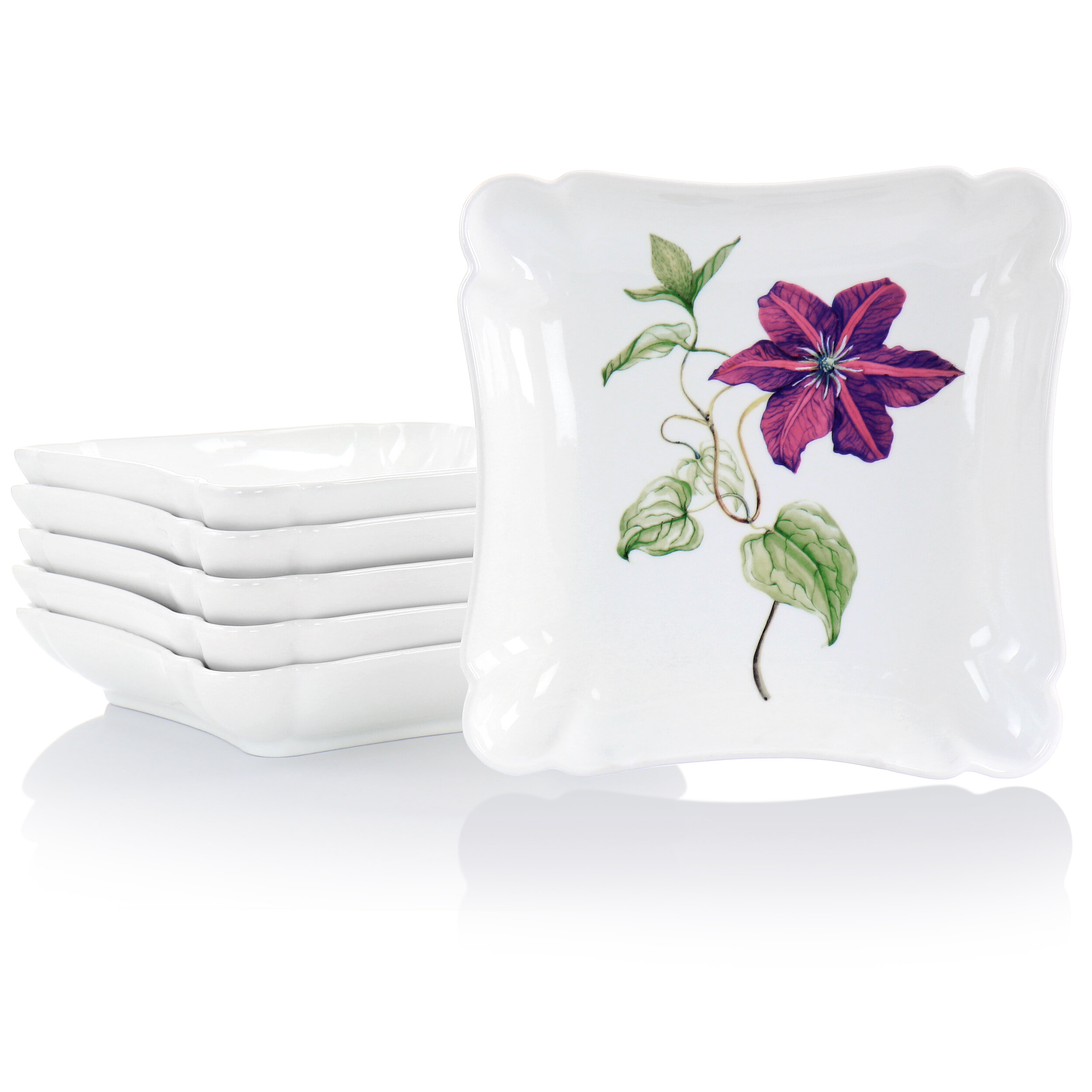 Martha Stewart 16Oz Fine Ceramic Decorated Floral 6 Piece Mug Set In White  And Pink