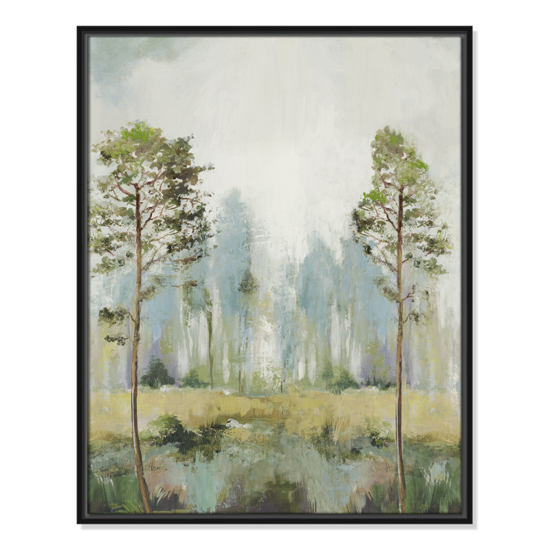 Teton Tall Green Trees II by Teton Pearce - Floater Frame Print on Canvas, 29.5" H x 23.5" W, Black