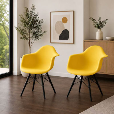 Hiebert Set Of 2 Plastic Seat Eiffel Black Wood Leg Dining Arm Chair