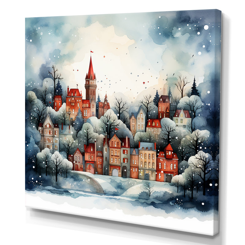 Winter Village pendant Noël I - fruits, art mural, H 30 po x l 30 po x P 1,5 po, Toile tendue