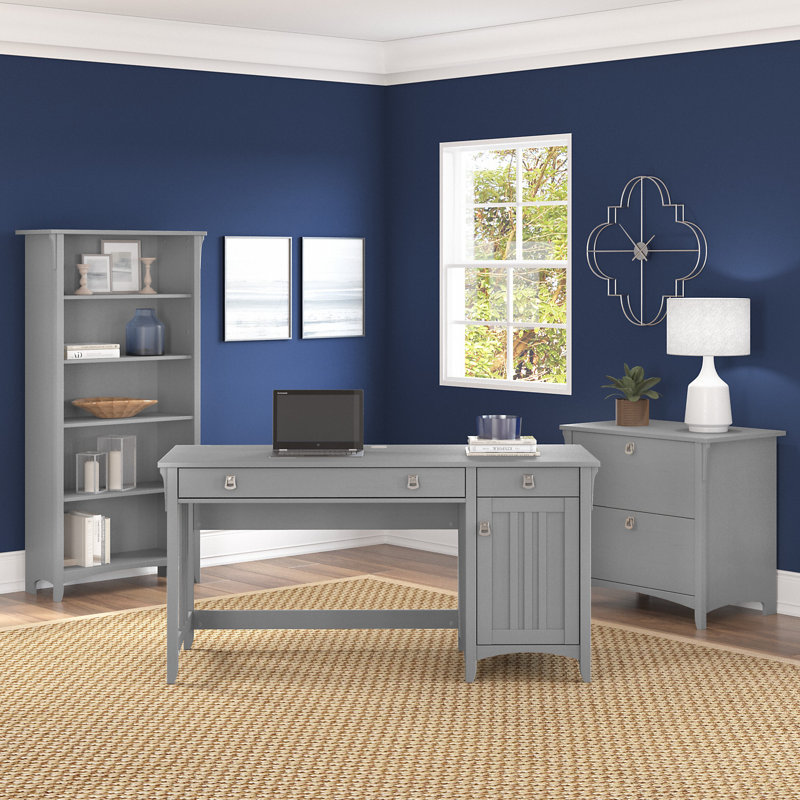 Katia 3 Piece Computer Desk Office Set, Cape Cod Gray