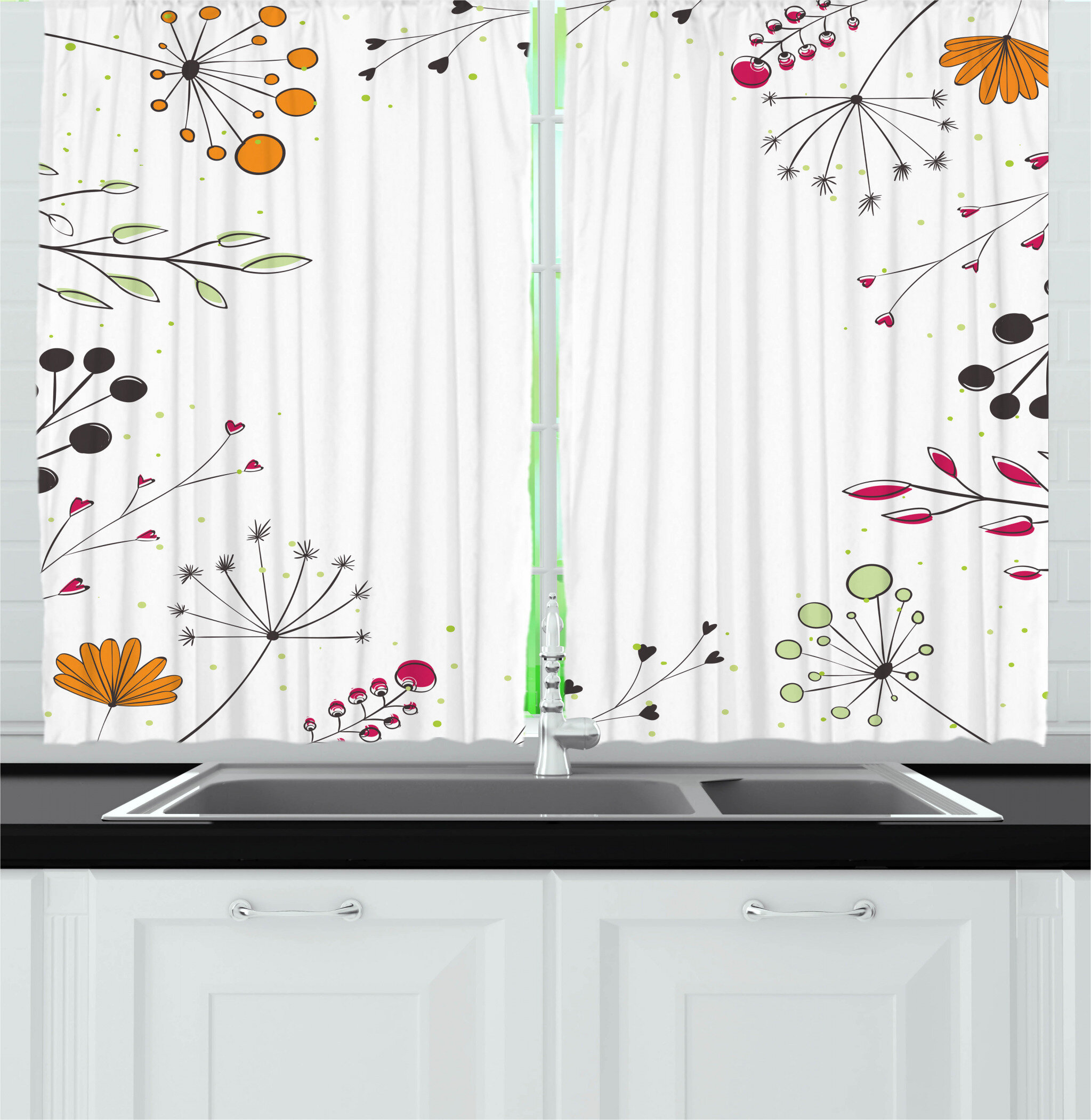 Ambesonne Fantasy Kitchen Curtains, Alice in Wonderland, 55 inchx39 inch, Multicolor, Size: 2 Pcs Set - 55 x 39