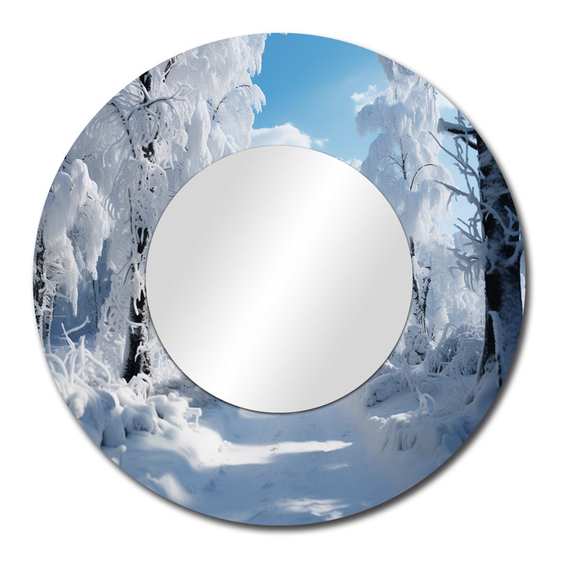 Winter Frosty Forest IV - Winter Landscape Mirror, Traditional Round Decorative Wall Mirror, Printed Metal Art, 29" x 29"