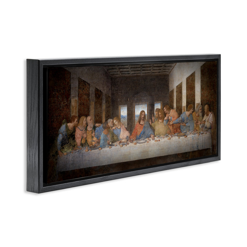 «Last Supper», peinture classique religieuse, H 11 po x l 25 po, Cadre flottant noir de jais