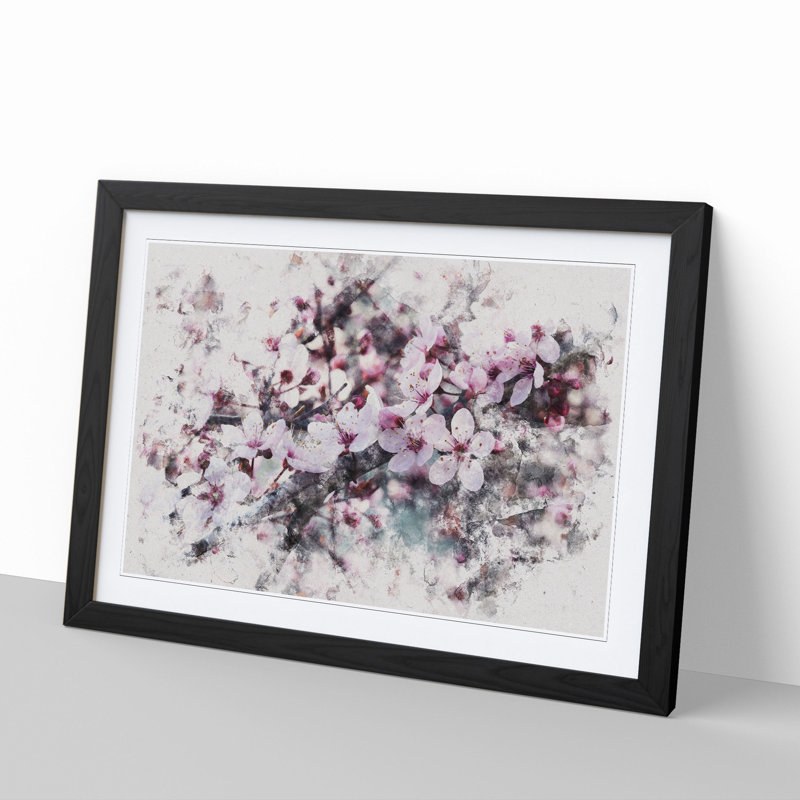 Pink Cherry Blossom Flowers Vol.8 - Picture Frame Graphic Art, Black Framed, 48cm H x 65cm W x 2cm D