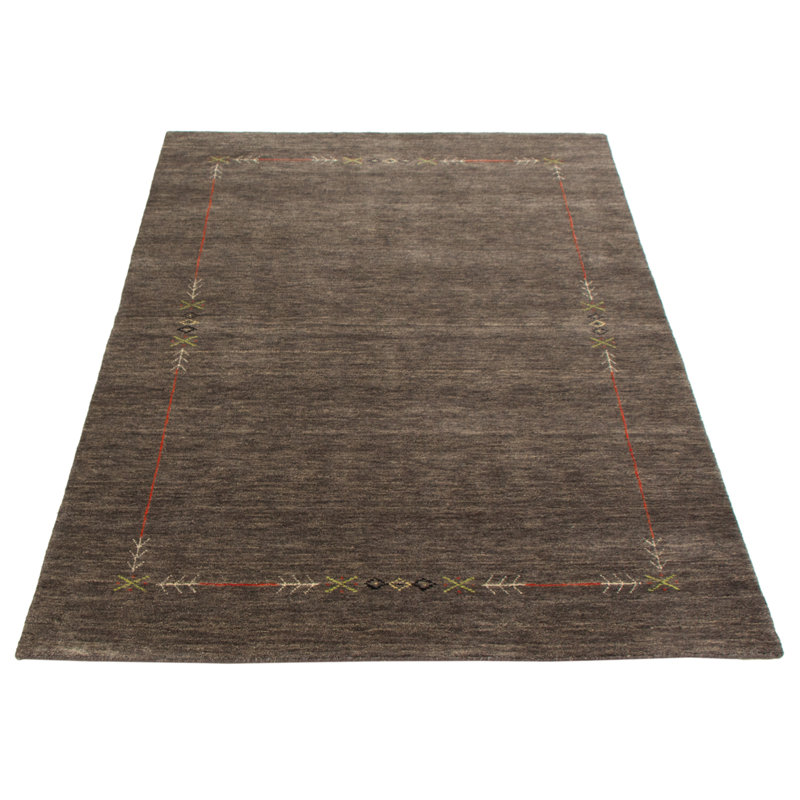 Tapis oriental gris foncé en laine noué à la main Frantzy, Rectangle 5 pi 4 po x 7 pi 9 po