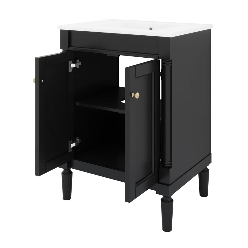 Meuble-lavabo de salle de bain 24 po avec lavabo supérieur, meuble de rangement moderne autoportant à 2 niveaux avec grandes tablettes de rangement
