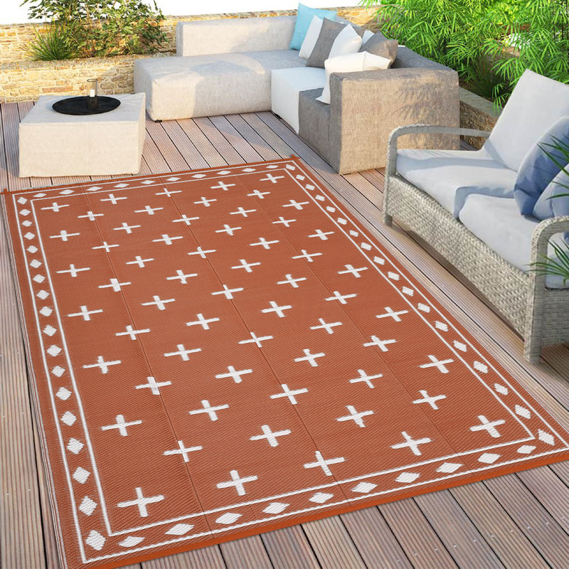 Tapis d'extérieur, tissé en PP réversible pour camping-car, Orange, Rectangle 8' x 10'