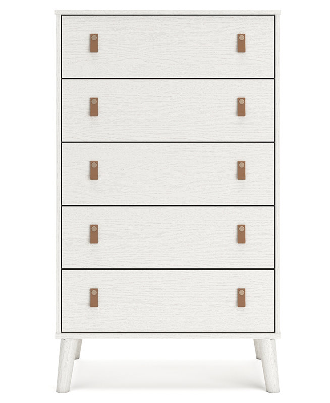 Aprilyn White 5-Drawer Chest with Faux Leather Handles