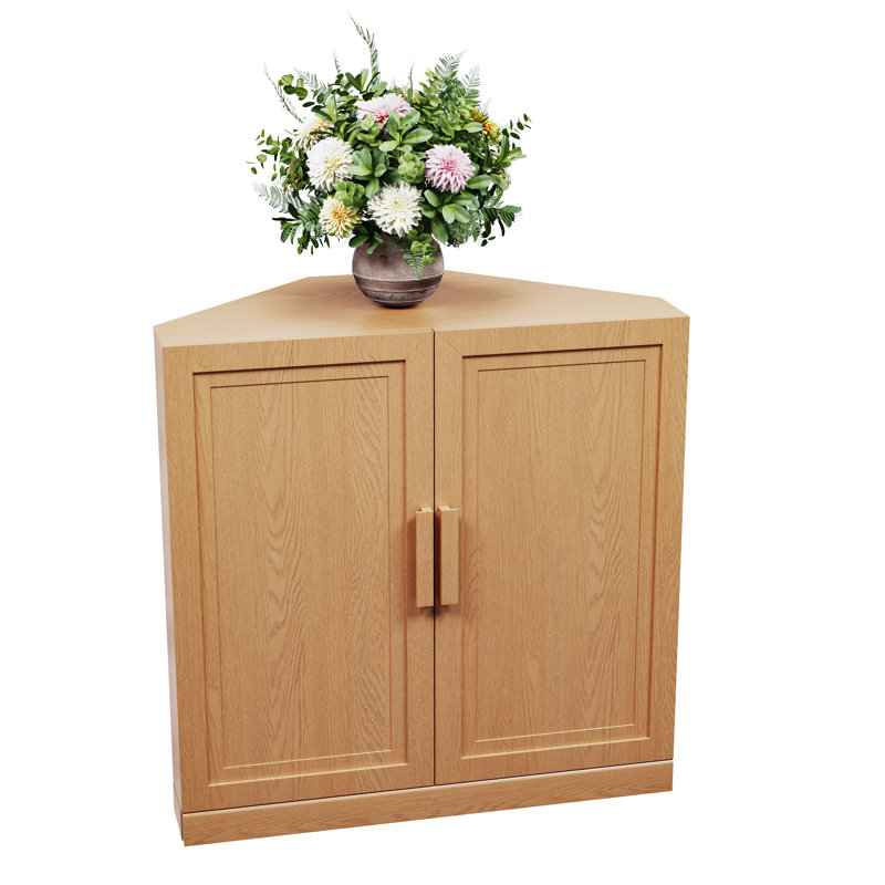 Buffet décoratif d'angle peu encombrant avec tablette réglable Lula, Jaune, H 31 po x l 31 po x P 16 po