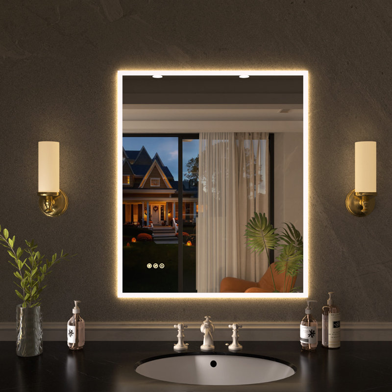 Shimmer 30 in. W x 36 in. H Rectangular Frameless Anti-Fog LED Dimmable Wall Bathroom Vanity Mirror in Polished Crystal