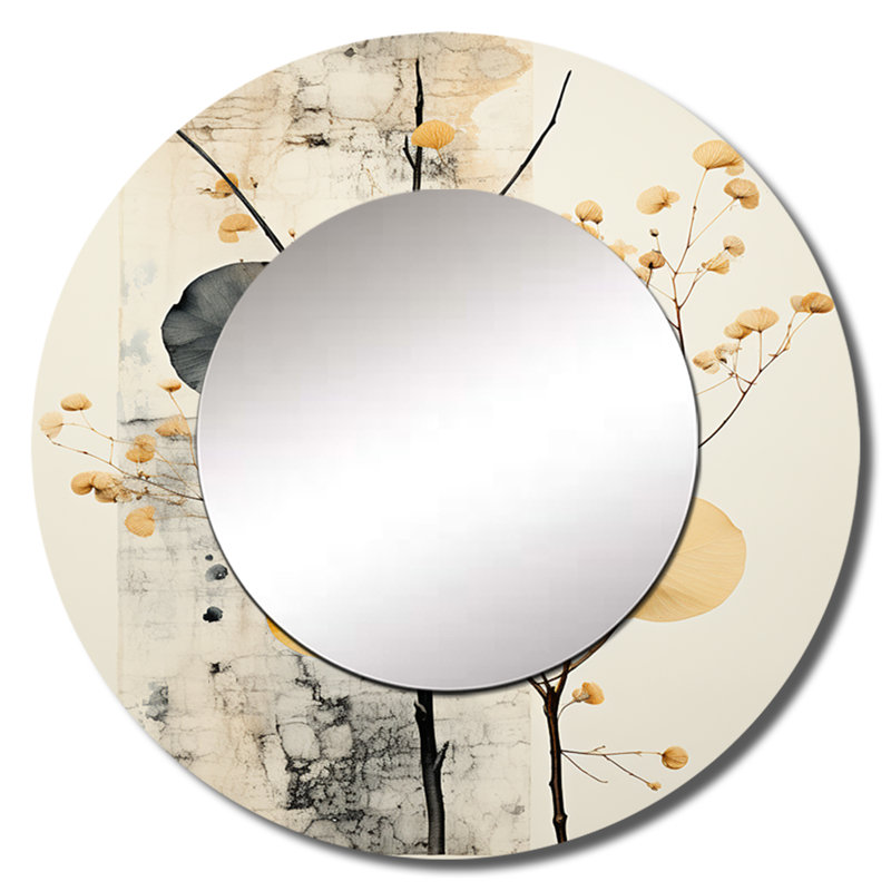 Sari de Sarela Art asiatique coquillage - miroir mural art asiatique, miroir rond jaune, 29 po x 29 po