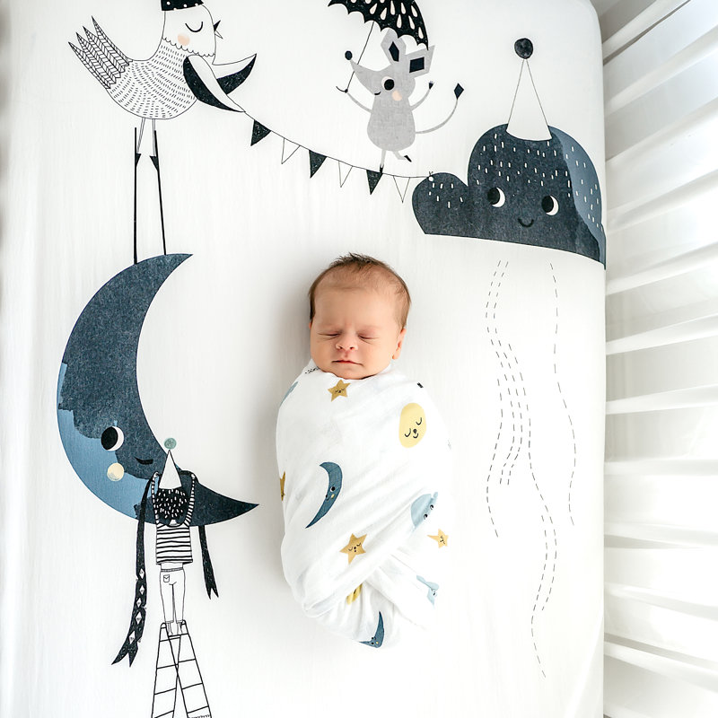 Moon's Birthday Fitted Sheet and Swaddle Bundle