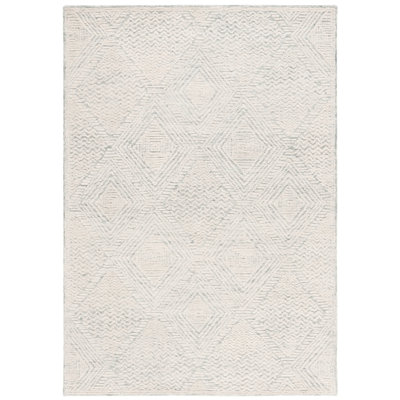 Textural Hand Tufted Wool Cotton Geometric Rug in Gray/Ivory