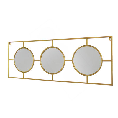 3 Mirror Piece Wall Mirror In Gold Rectangular Frame, Home Wall Decor For Bedroom Living Room, 43"X16"