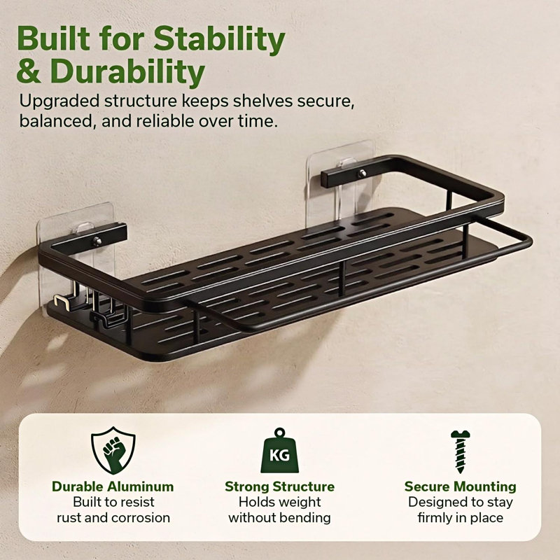 Self Adhesive Shower Caddy Organizer 2-Pack No-Drill Storage,Black