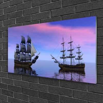 Boats Sea Landscape - Unframed Photograph on Glass