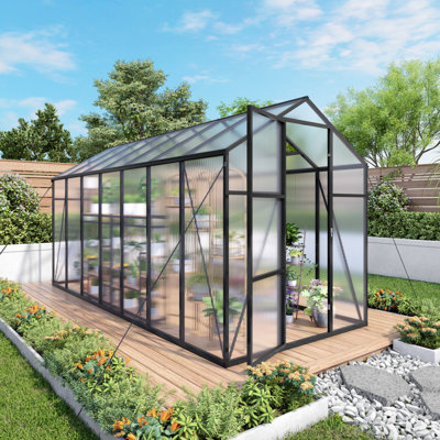 Serre de jardin extérieure 6 po x 14 pi - Serre de jardin en polycarbonate avec cadre en aluminium robuste, évents réglables, porte verrouillable et protection contre les rayons UV pour la cour