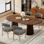 Table de salle à manger extensible en bois, ronde à ovale, 3 positions, 39,37 à 70,87 po, avec pied central à double cannelure, pour cuisine et salle à manger.-172302229