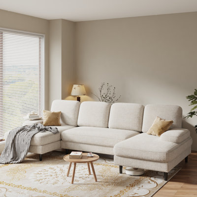 Modern Sectional Couches, U-Shaped Sofa Couch for Living Room, 4 Seat Sofa Set with Double Chaise for Apartment