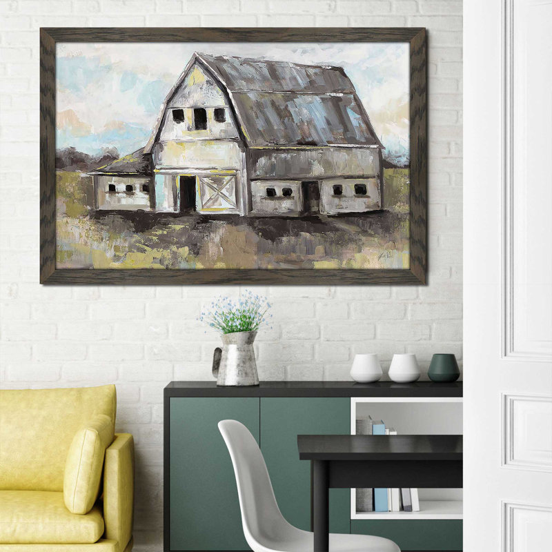 Tranquil Barn par Jeanette Vertentes - Peinture, H 33,5 po x l 49,5 po x P 1 po, Cadre chocolat patiné