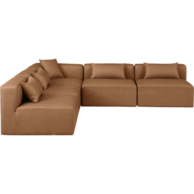 Canapé modulaire en similicuir 5 pièces Ivion, Cuir brun végétalien