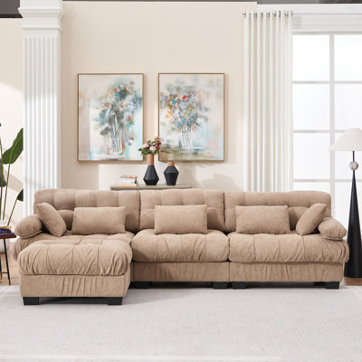 Modular Sectional Sofa,Cloud Couch, L Shaped Couch With Movable Ottoman, Modern Deep Seat Couches For Living Room, Oversized 3-Seater Sofa Comfy Advanced Flannelette Sofas For Bedroom,5 Pillows