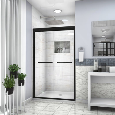 Cabine de douche à porte coulissante double l 48 po x H 76 po, noir mat 5/16 po (8 mm)
