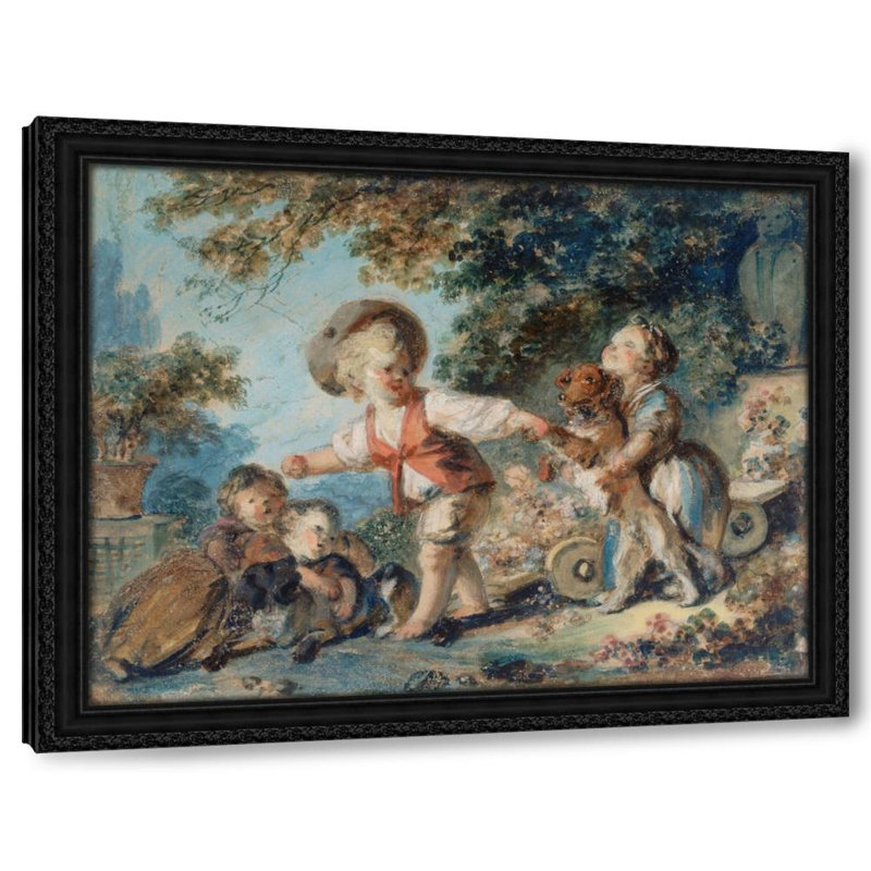 Enfants jouant avec deux chiens
