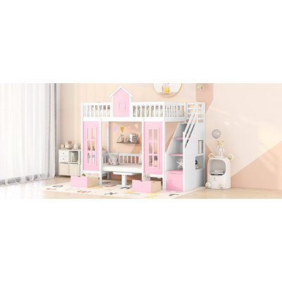 Twin-Over-Twin Bunk Bed With Changeable Table, Bunk Bed Turn Into Upper Bed And Down Desk