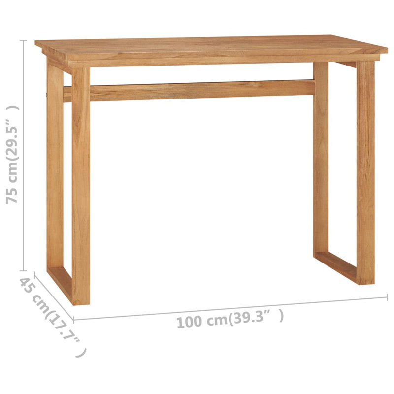 Desk Console Table Computer Desk Home Office Study Desk Solid Wood Teak, 29.5" H x 39.3" W x 17.7" D, Brown