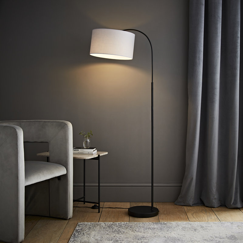 Domani 143cm Black Arched Floor Lamp, Grey