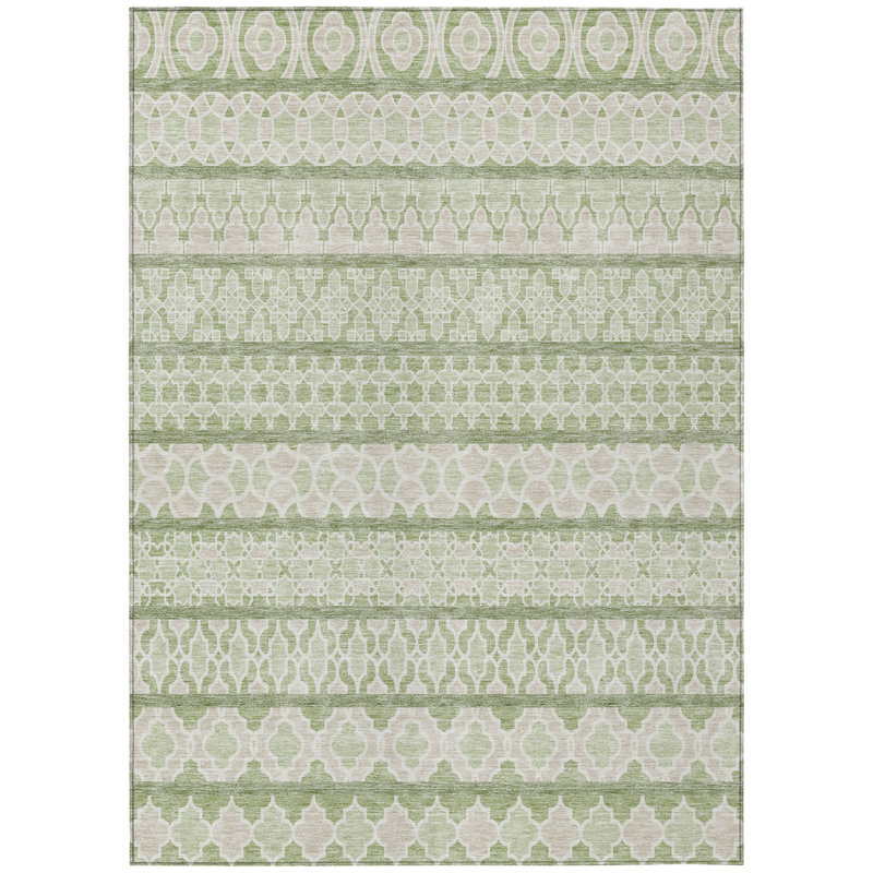 10' X 14' Artichoke Green And Ivory Quatrefoil Washable Indoor Outdoor Area Rug, Rectangle 3' X 5'