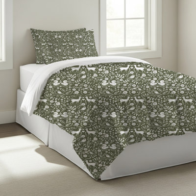 Sage Green Woodland Floral Duvet Cover Set With Matching Shams