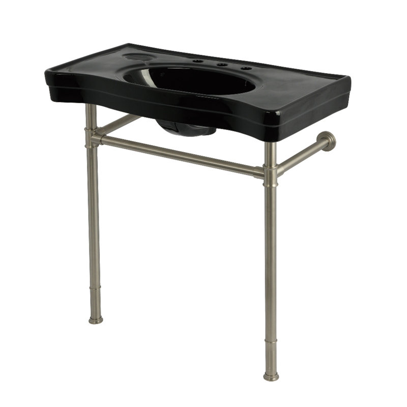 Kingston Brass Imperial 36-Inch Ceramic Console Sink with Stainless Steel Legs (8-Inch, 3-Hole), Brushed Nickel