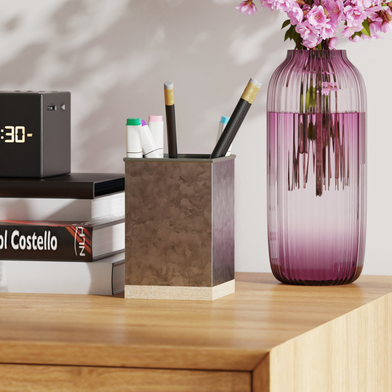 Kapricia Metal and Wood 3 Piece Desktop or Vanity Organizer Set, Galvanized