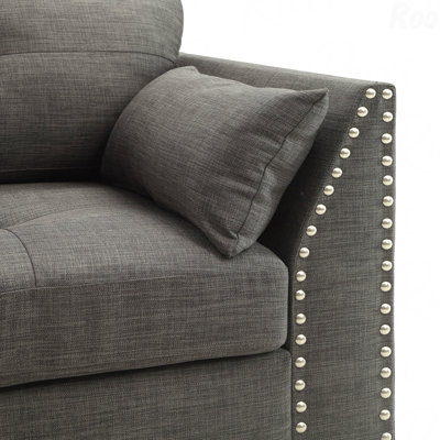 Tissu léger en lin gris anthracite idéal pour les patios d'extérieur, chaise rembourrée avec 3 coussins