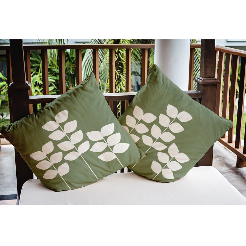 Floral Outdoor Reversible Throw Pillow, Muted Green, 16" x 16"