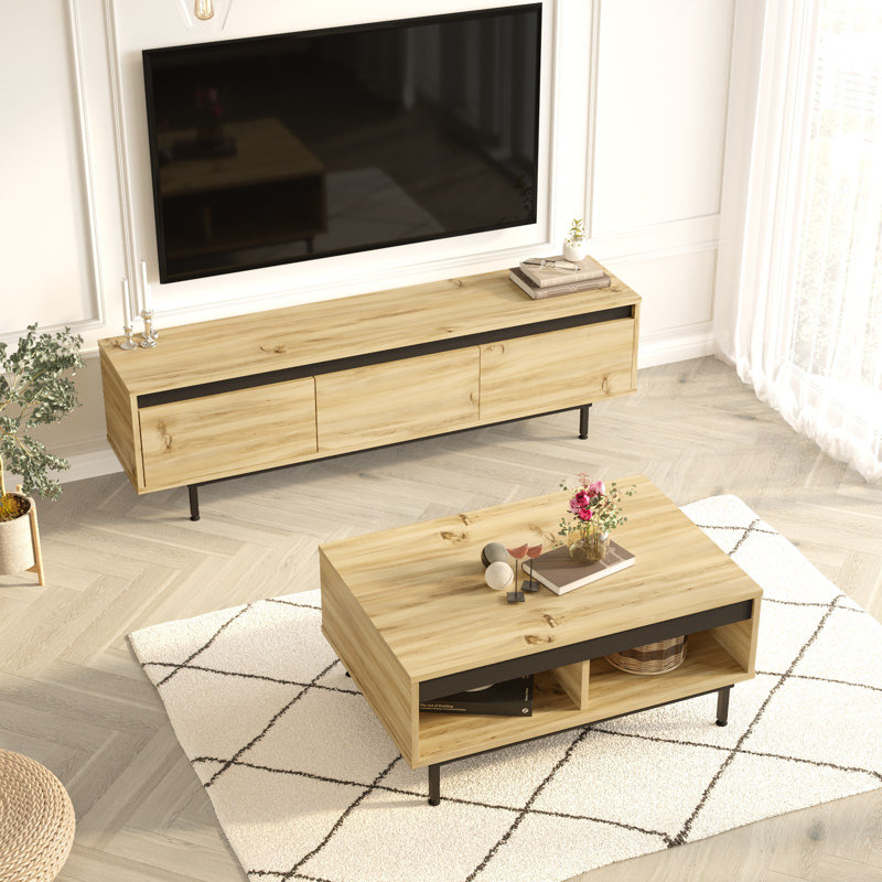 Living Room Furniture Set, Naturel/noir