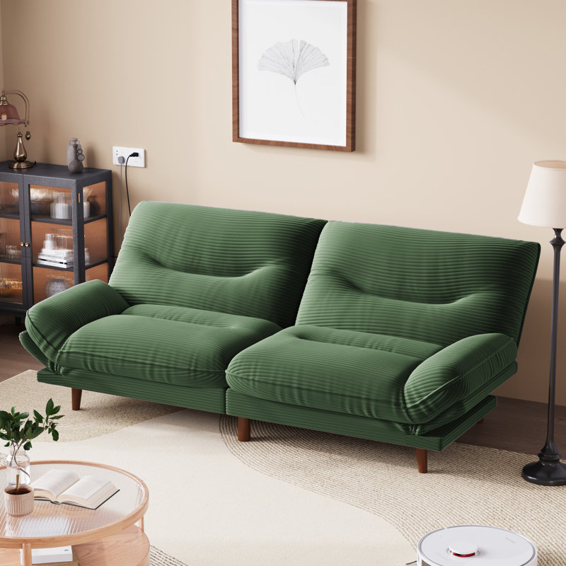 65" FUTON And FUTON Bed, Green Corduroy