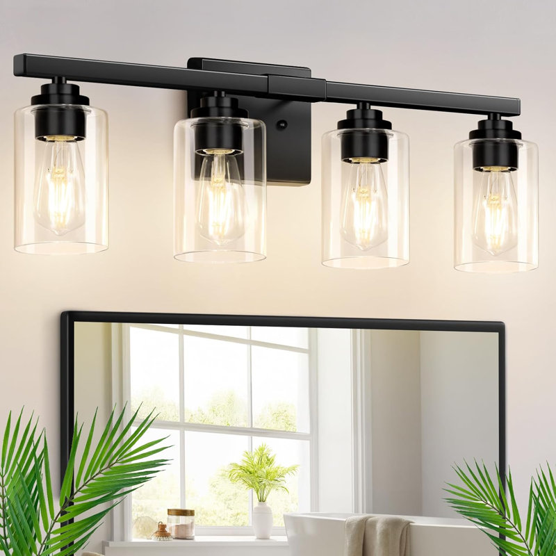  4-Light Bathroom Light Fixtures, 27" Matte Black